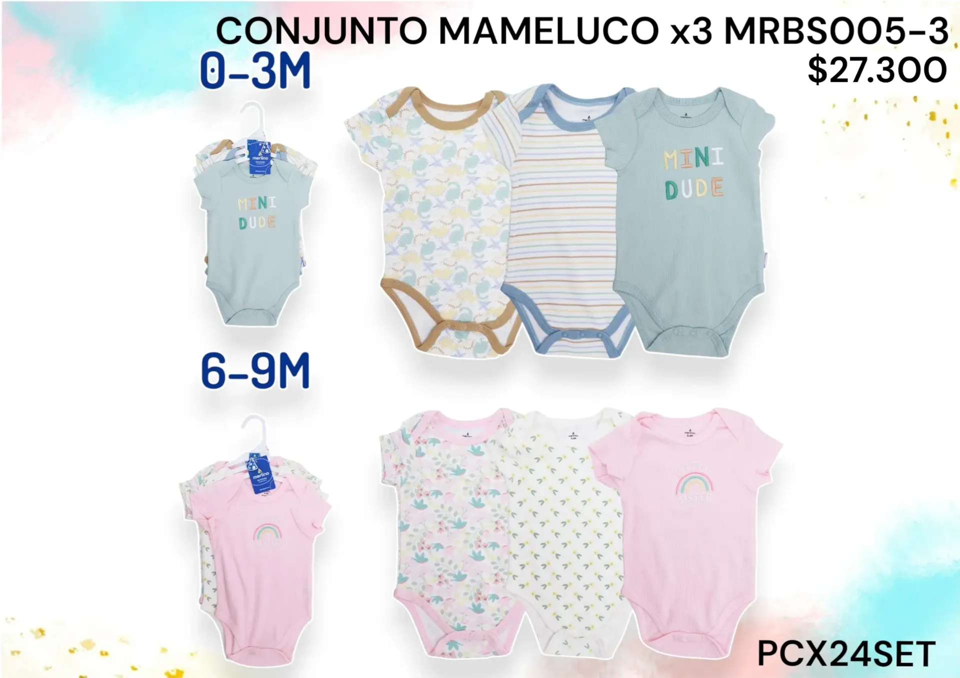 Conjunto Mameluco X3 Mrbs005-3 Pcx24Set